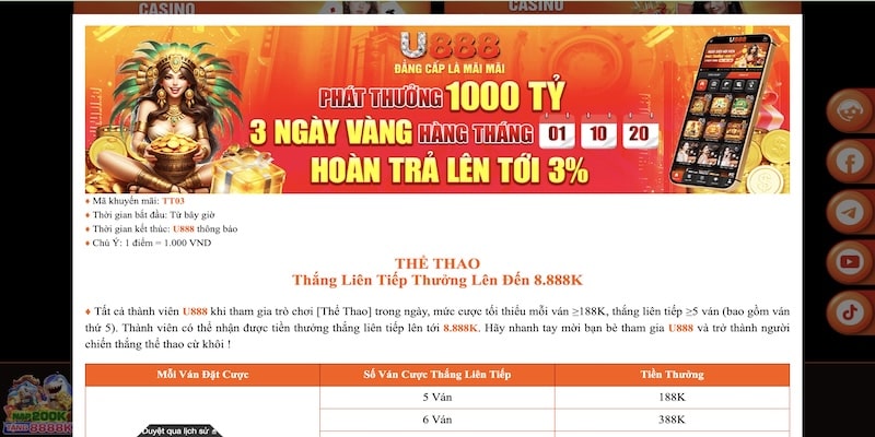 Thể Thao U888 - Đặt Cược Siêu Hay Cùng Các Cao Thủ Hàng Đầu 3 4 khuyến mãi đặc sắc nhất tại sảnh thể thao U888